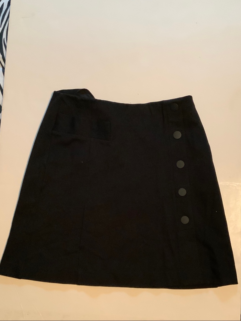 CAbi 3218 Black Ponte Knit Utility Skirt Side Button Detail